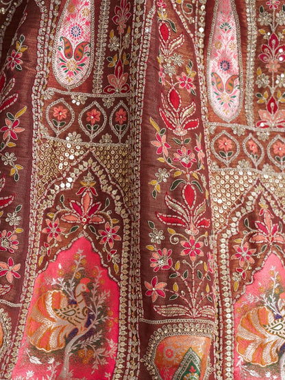 Odette Mauve Banarasi Silk Embroidered Semi-Stitched Lehenga For Women