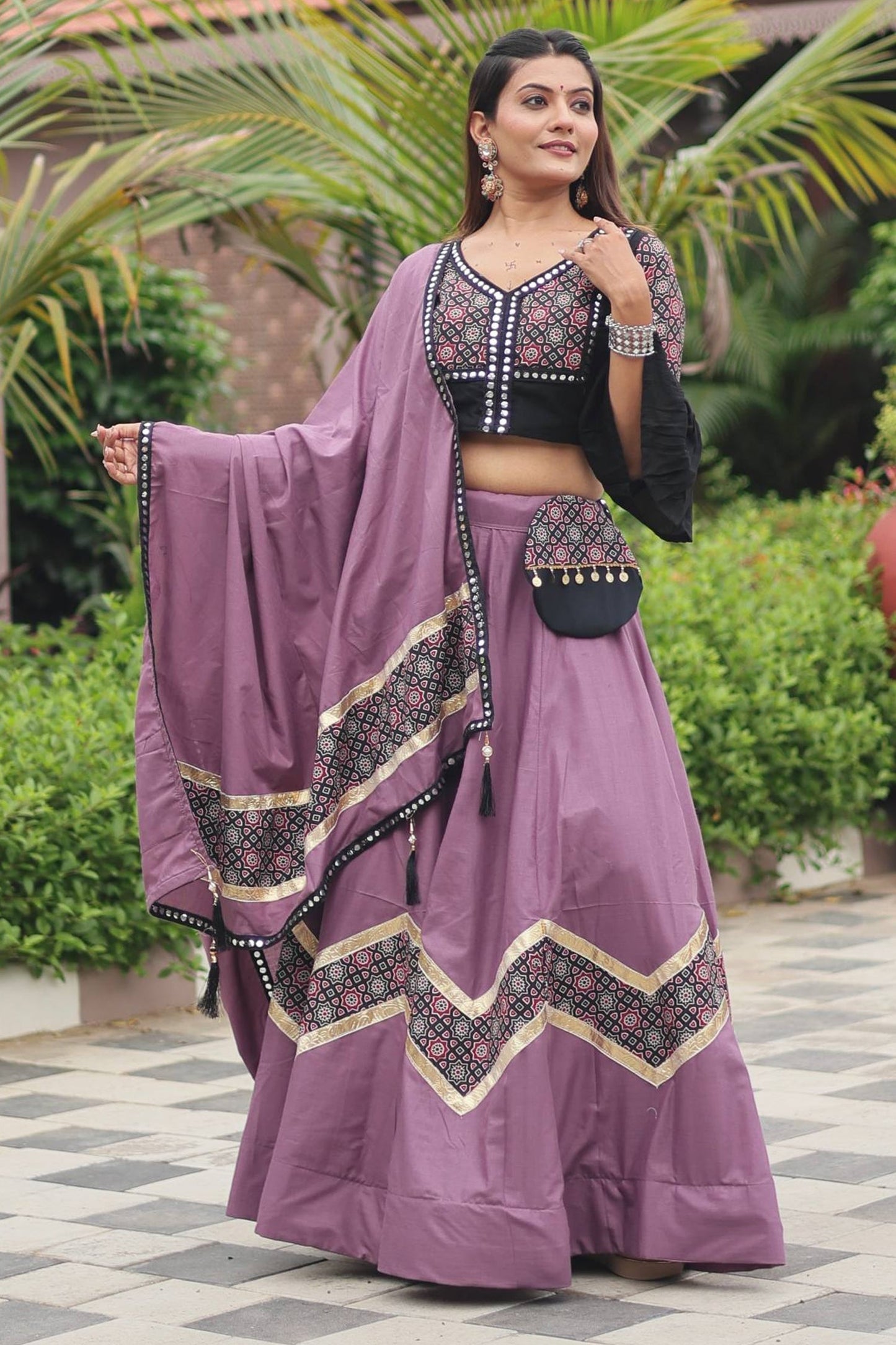 Purple Cotton Printed Chaniya Choli