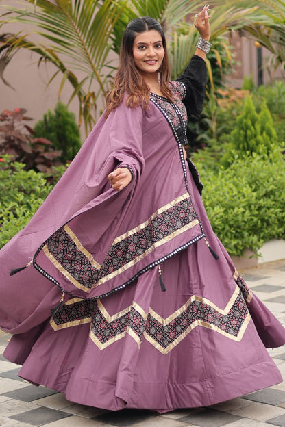 Purple Cotton Printed Chaniya Choli