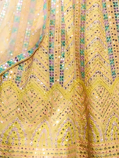 Odette Yellow Dola Silk Embellished Semi-Stitched Lehenga For Women