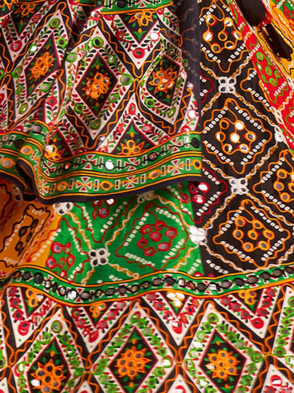 Odette Multicolor Cotton Blend Embroidered Semi-Stitched lehenga For Women