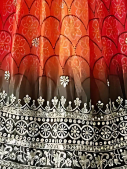 Odette Pink And Orange Silk Blend Embroidered Semi-Stitched lehenga For Women