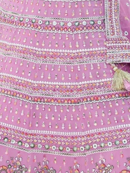 Odette Light Pink Georgette Embellished Semi-Stitched lehenga For Women