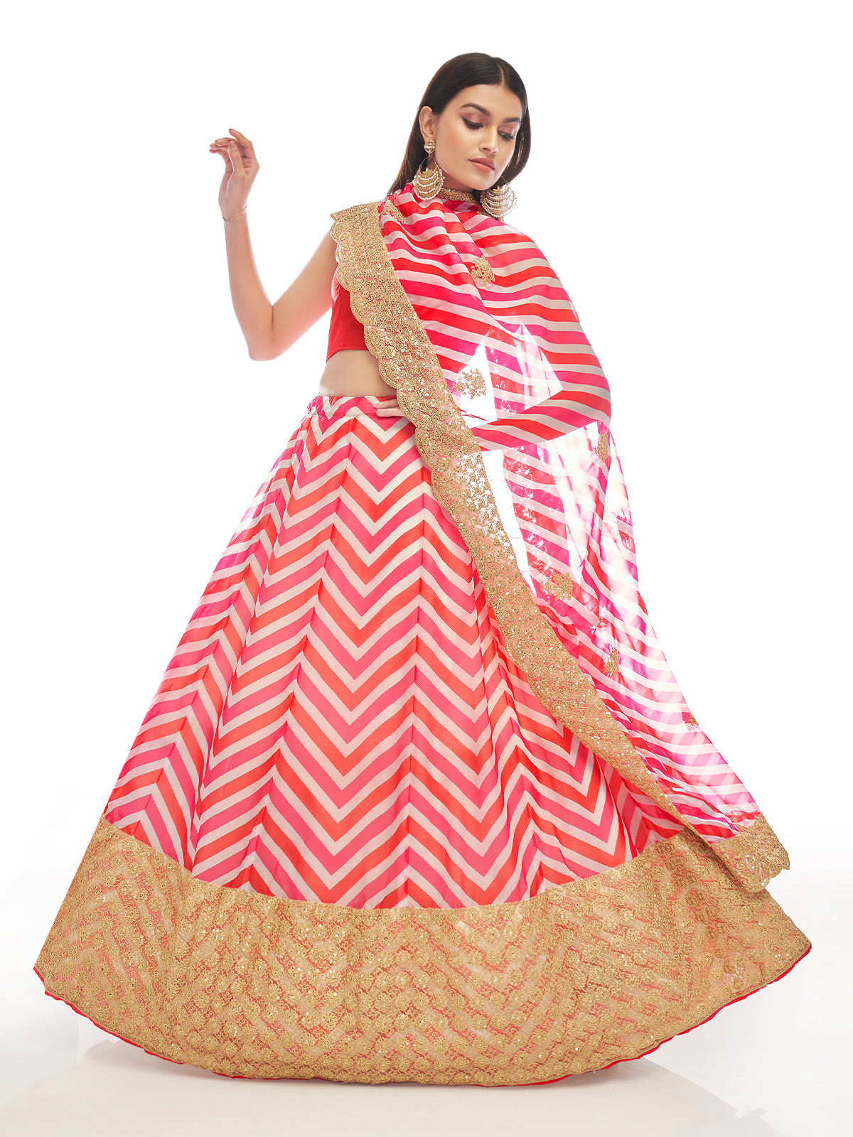 Odette Women Pink Embroidered Organza Semi Stitched Lehenga With Unstitched Blouse