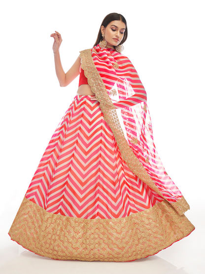 Odette Women Pink Embroidered Organza Semi Stitched Lehenga With Unstitched Blouse