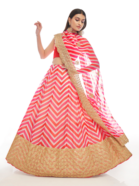 Odette Women Pink Embroidered Organza Semi Stitched Lehenga With Unstitched Blouse