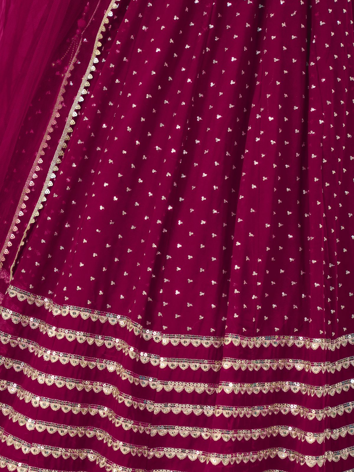 Odette Pink Georgette Embellished Semi Stiched Lehenga With Unstitched Blouse For Women