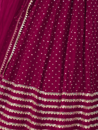 Odette Pink Georgette Embellished Semi Stiched Lehenga With Unstitched Blouse For Women