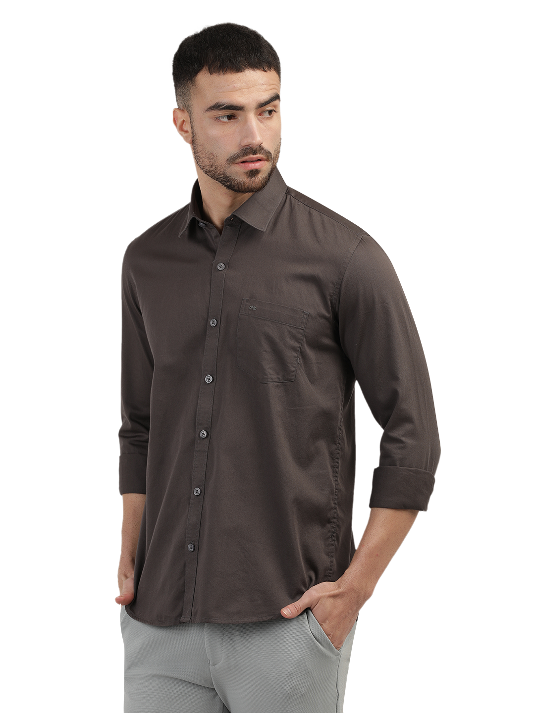 Dark Grey Linen Blend Solid Shirt
