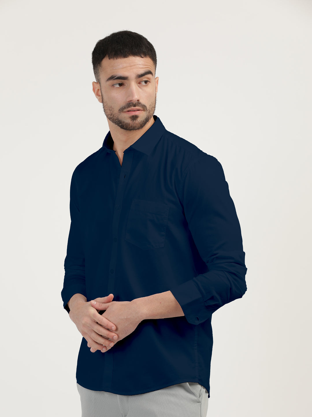 Navy Linen Blend Solid Shirt