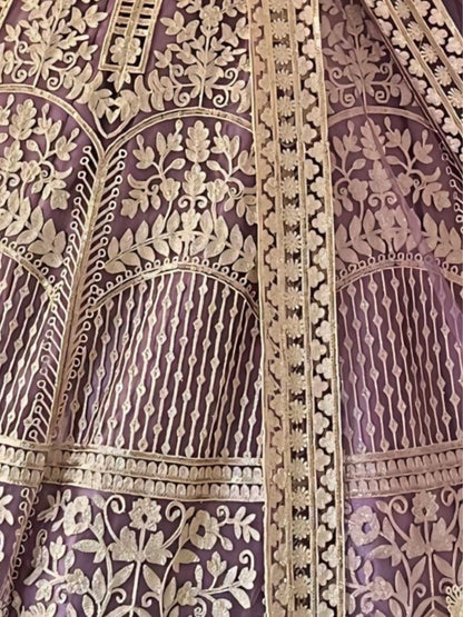 Odette Lavender Net Embellished Semi-Stitched lehenga For Women