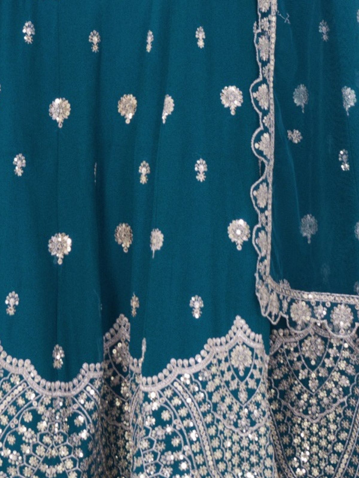 Odette Teal Georgette Embroidered Semi-Stitched lehenga For Women