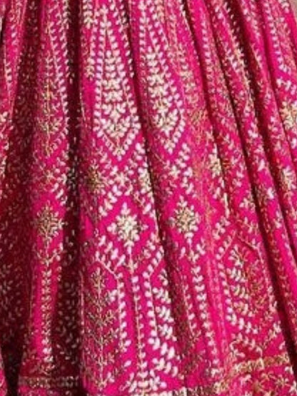 Odette Pink Silk Blend Embellished Semi-Stitched Lehenga For Women