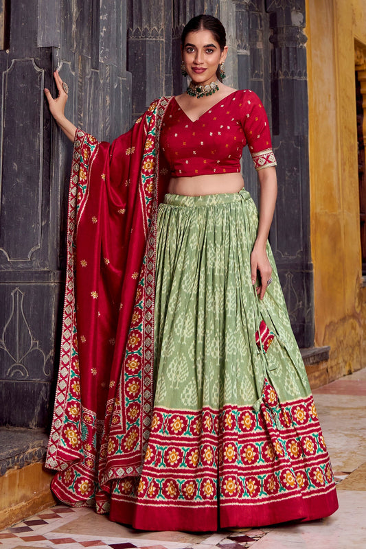 Sea Green Tussar Silk Printed Lehenga Choli