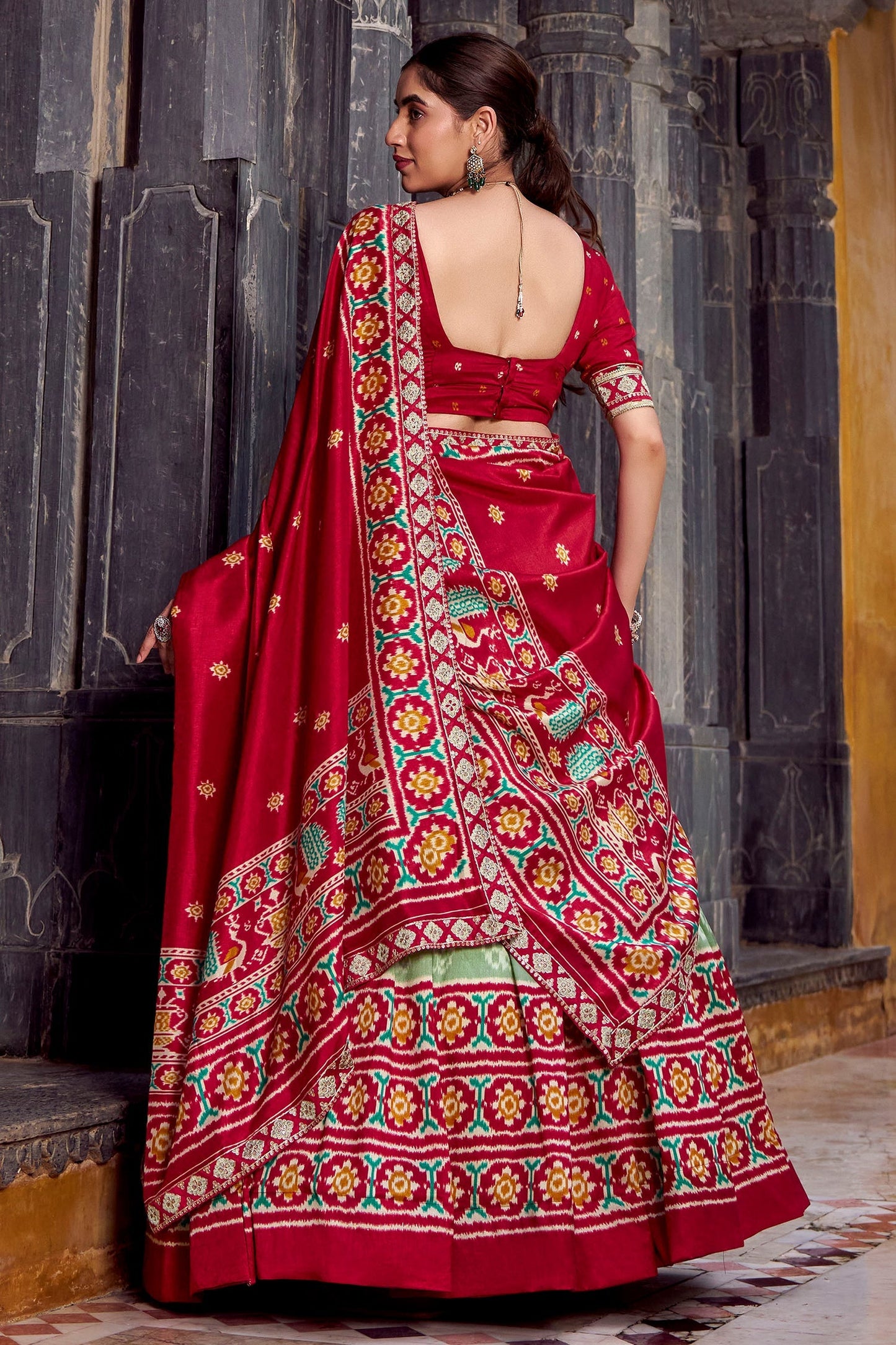 Sea Green Tussar Silk Printed Lehenga Choli