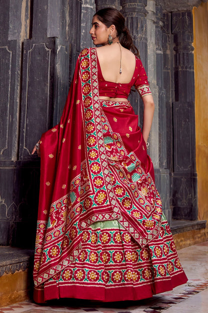 Sea Green Tussar Silk Printed Lehenga Choli