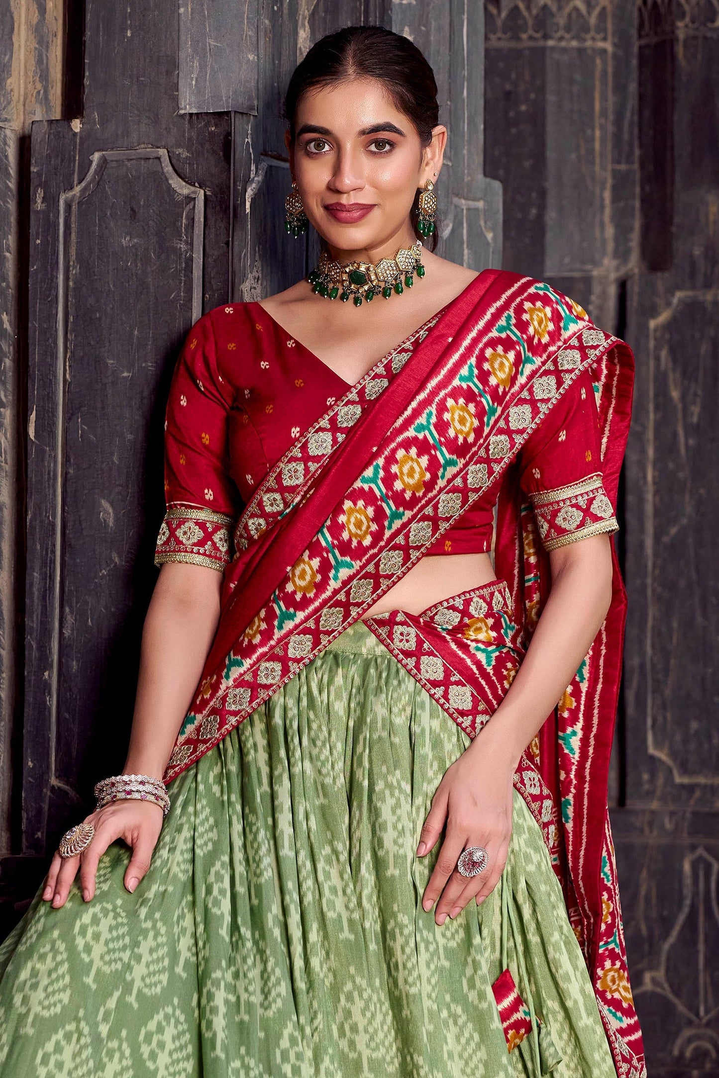 Sea Green Tussar Silk Printed Lehenga Choli
