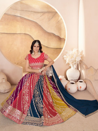 Odette Multicolor Georgette Embroidered Semi-Stitched lehenga For Women