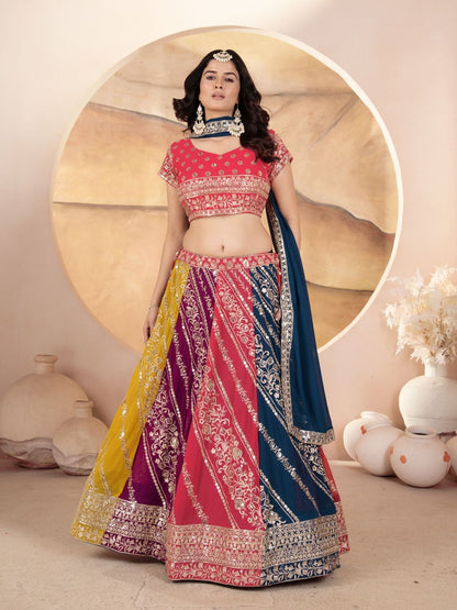 Odette Multicolor Georgette Embroidered Semi-Stitched lehenga For Women