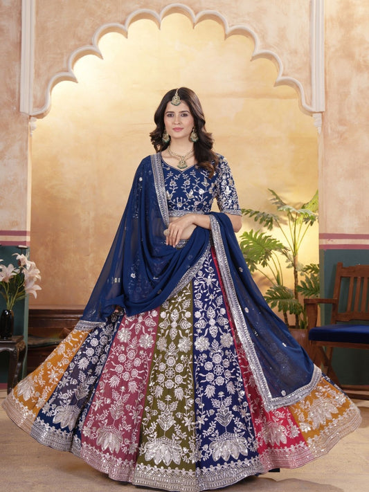Odette Multicolor Georgette Embroidered Semi-Stitched lehenga For Women