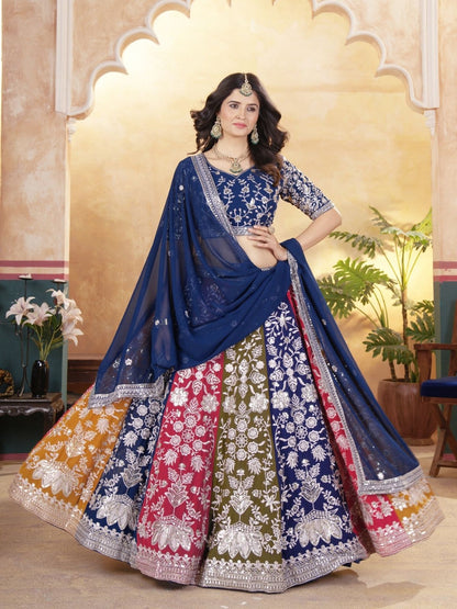 Odette Multicolor Georgette Embroidered Semi-Stitched lehenga For Women