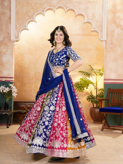 Odette Multicolor Georgette Embroidered Semi-Stitched lehenga For Women