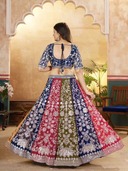 Odette Multicolor Georgette Embroidered Semi-Stitched lehenga For Women