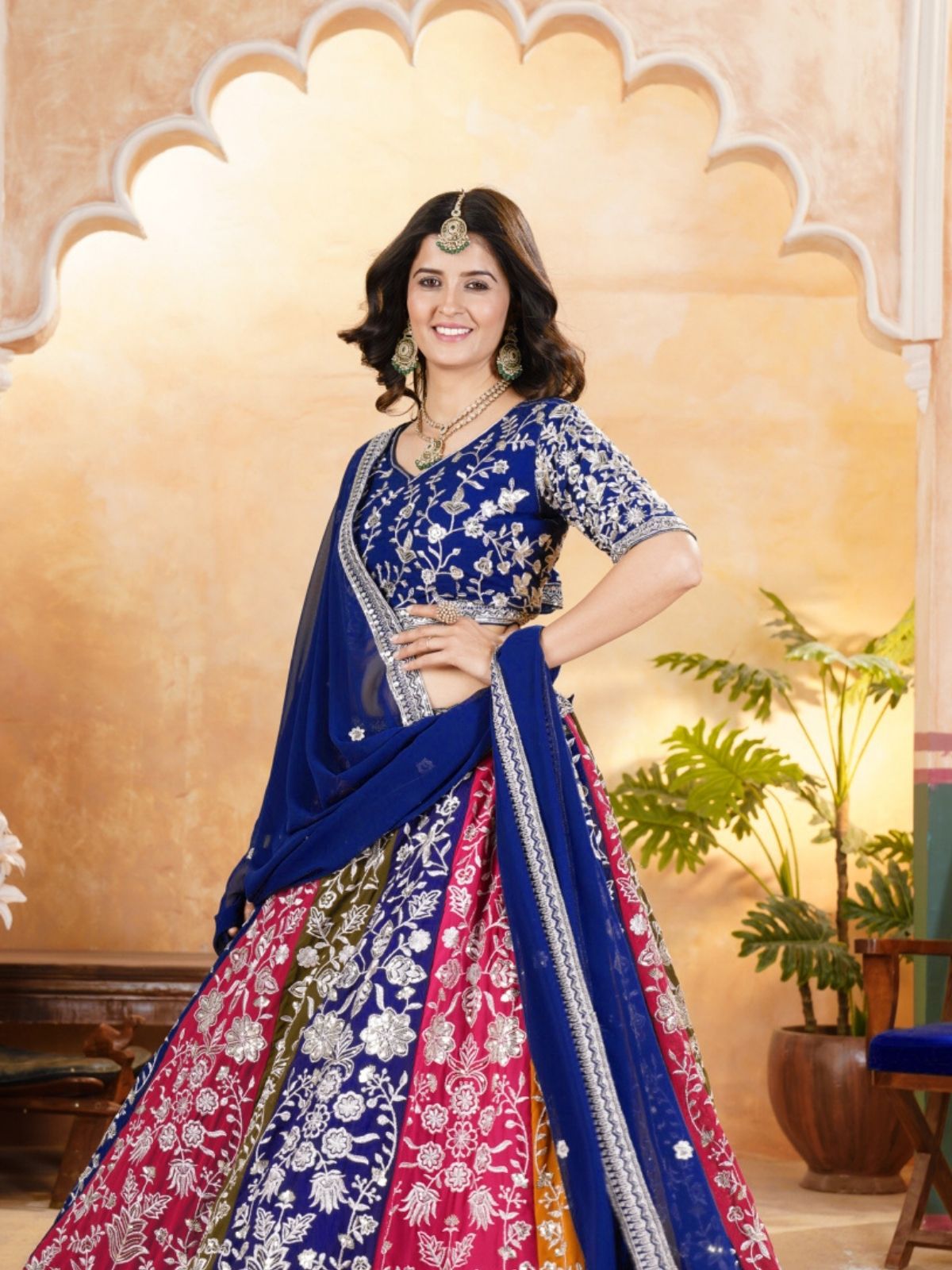 Odette Multicolor Georgette Embroidered Semi-Stitched lehenga For Women