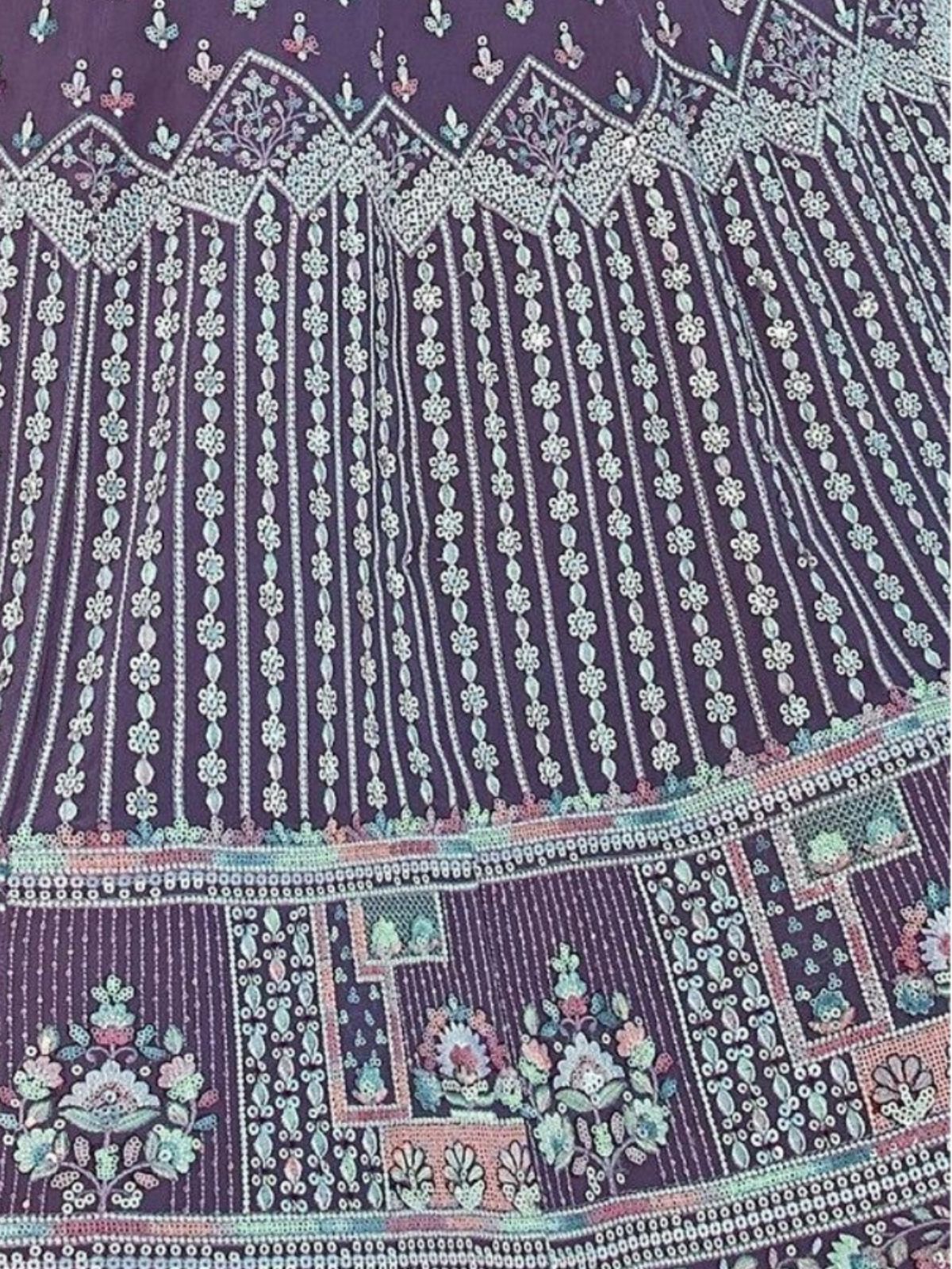 Odette Purple Georgette Embellished Semi-Stitched lehenga For Women