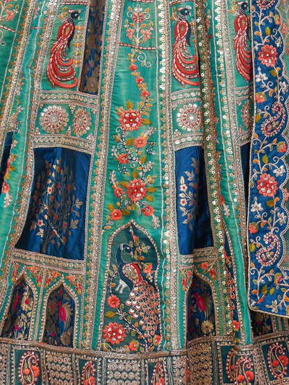 Odette Green Organza Embellished Semi-Stitched Lehenga With Unstitched Blouse For Women