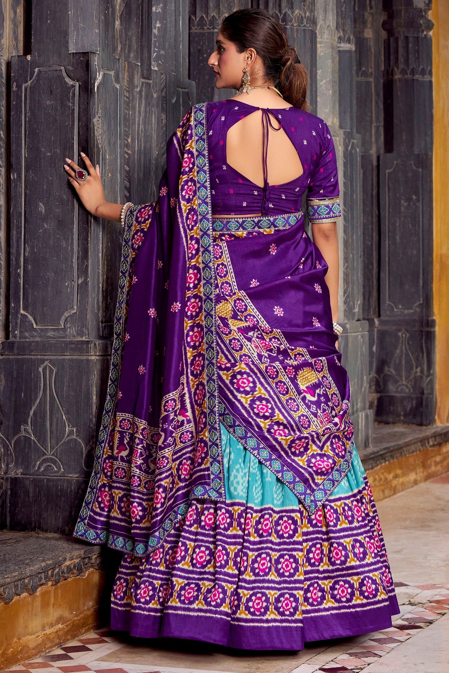 Blue Tussar Silk Printed Lehenga Choli