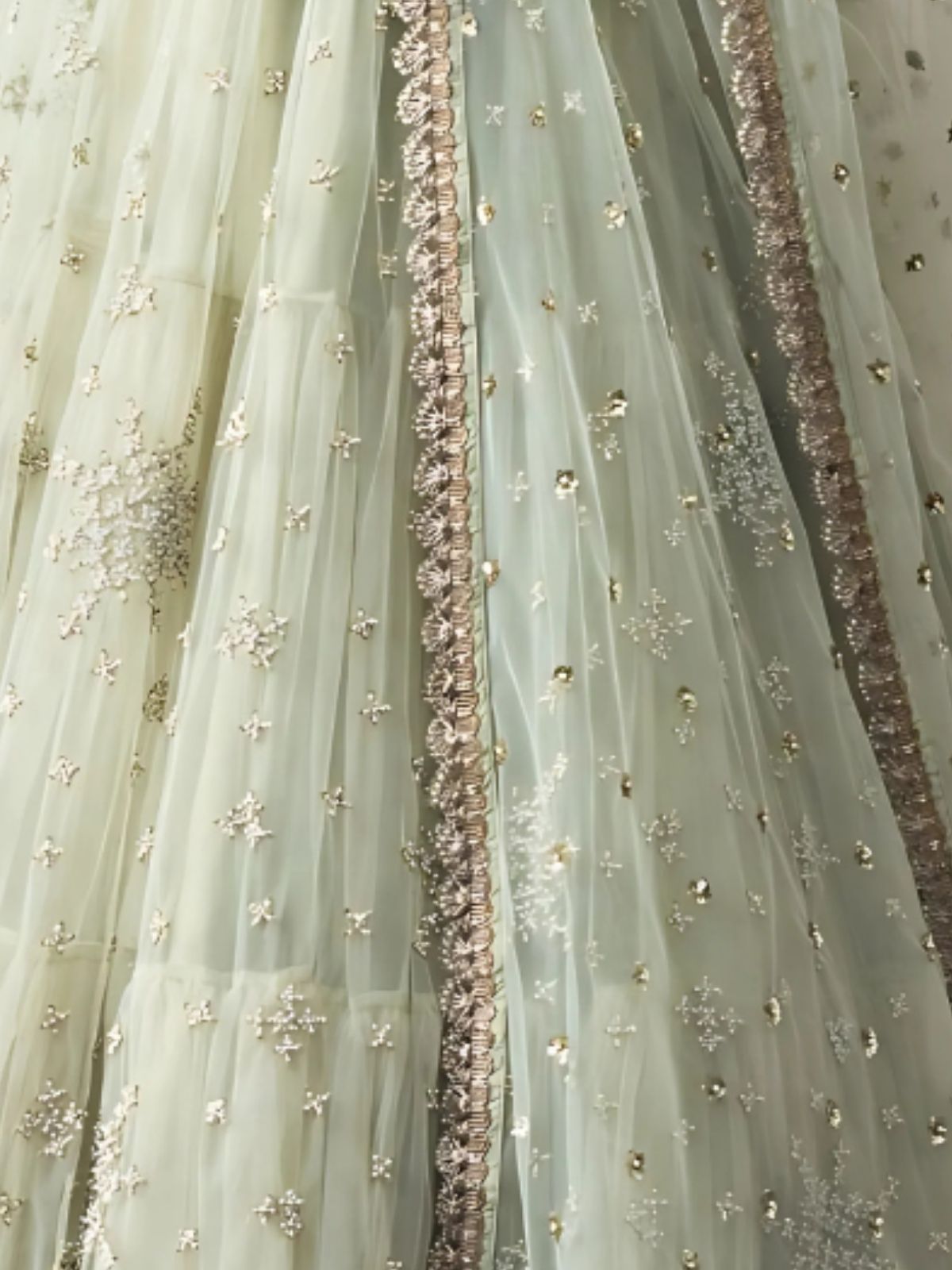 Odette Light Green Net Embroidered Semi-Stitched lehenga For Women