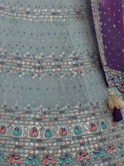 Odette Grey Georgette Embellished Semi-Stitched lehenga For Women