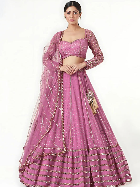 Odette Purple Georgette Embellished Semi-Stitched lehenga For Women