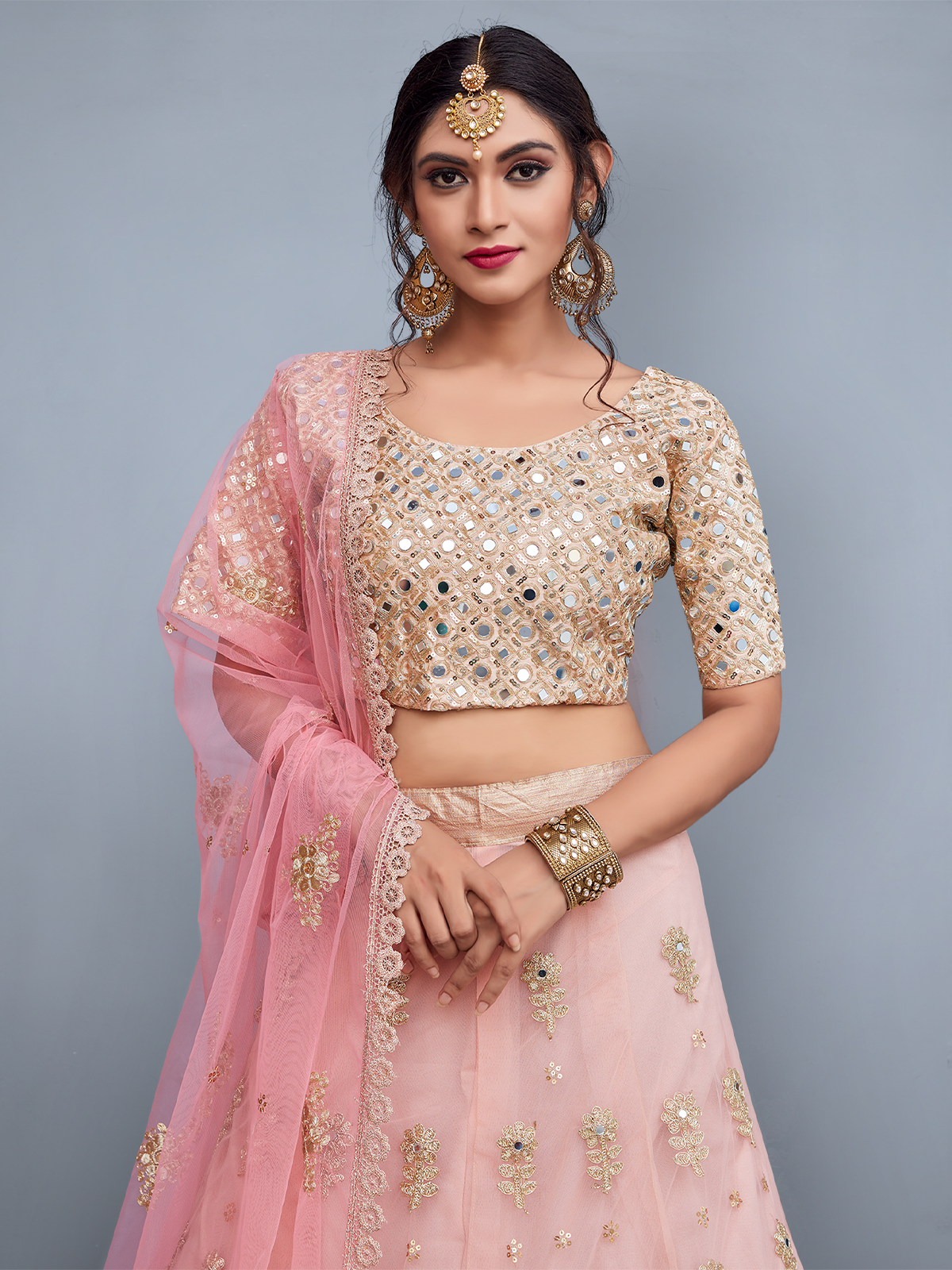 Odette Women Pink Embroidered Art Silk Semi Stitched Lehenga With Unstitched Blouse