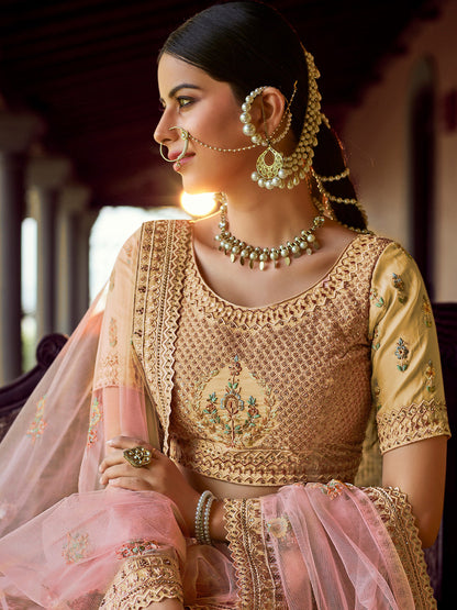 Odette Pink Embroidered Georgette Semi Stitched Lehenga With Blouse For Women
