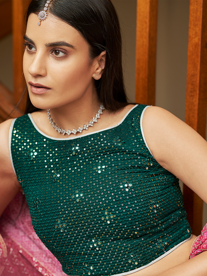 Odette Women White Georgette Semi Stitched Lehenga With Unstitched Blouse