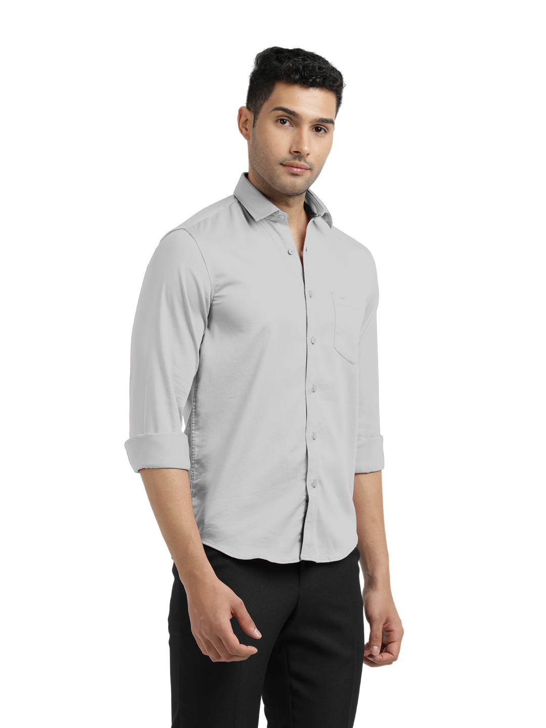 Grey Satin Solid Shirt