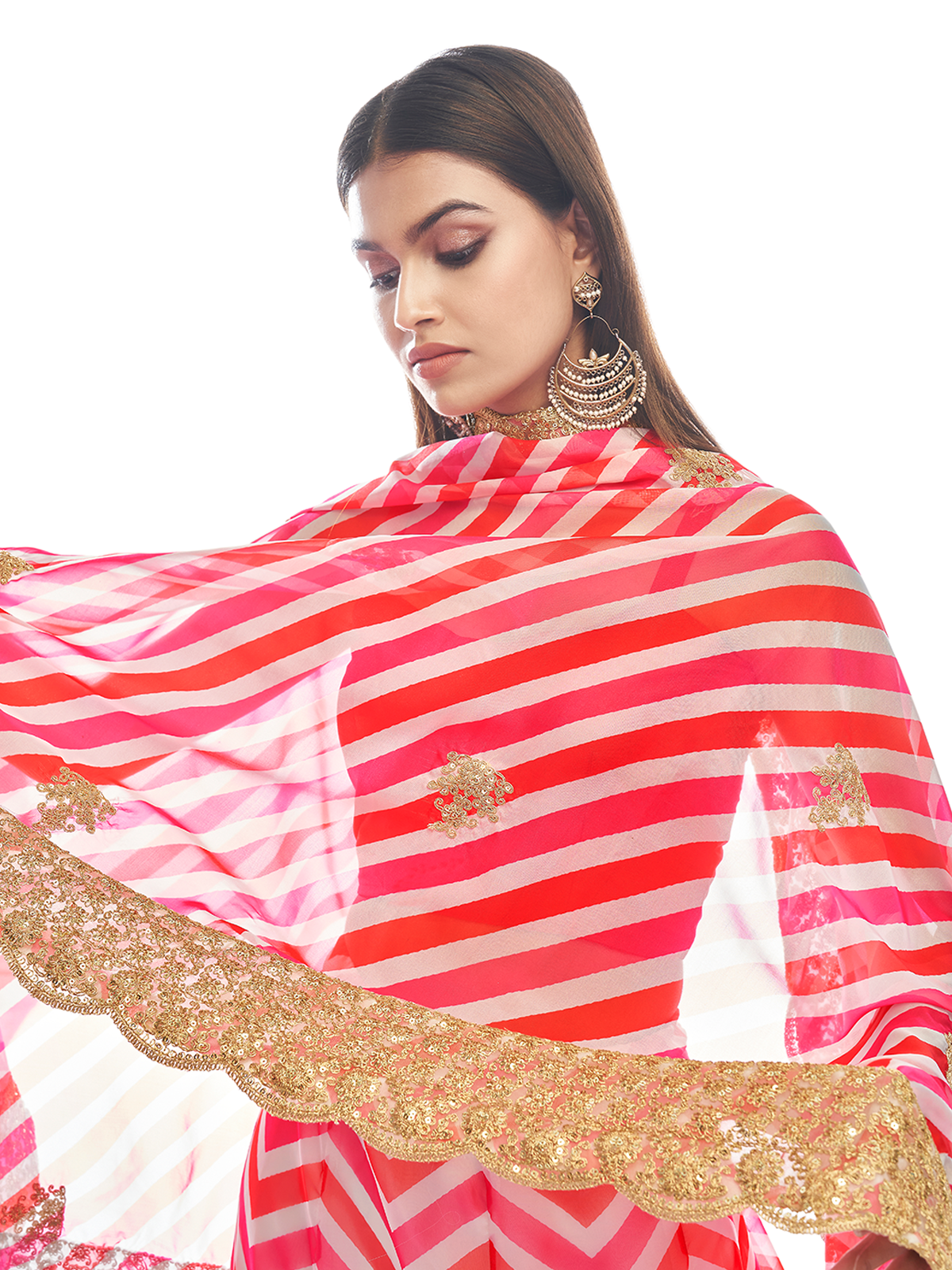 Odette Women Pink Embroidered Organza Semi Stitched Lehenga With Unstitched Blouse