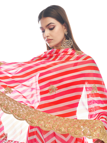 Odette Women Pink Embroidered Organza Semi Stitched Lehenga With Unstitched Blouse