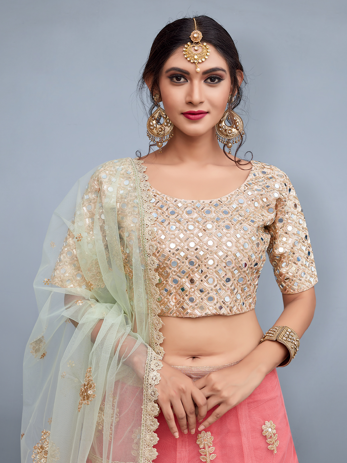 Odette Women Pink Embroidered Art Silk Semi Stitched Lehenga With Unstitched Blouse