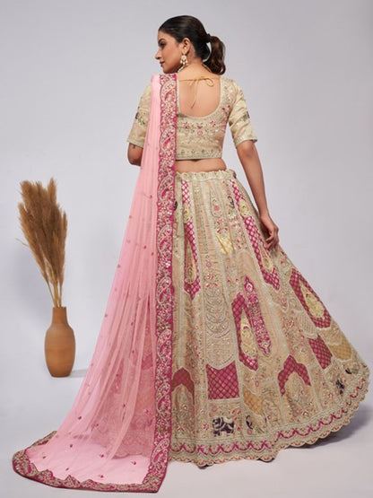 Odette Gold Organza Embellished Semi-Stitched Lehenga With Unstitched Blouse For Women