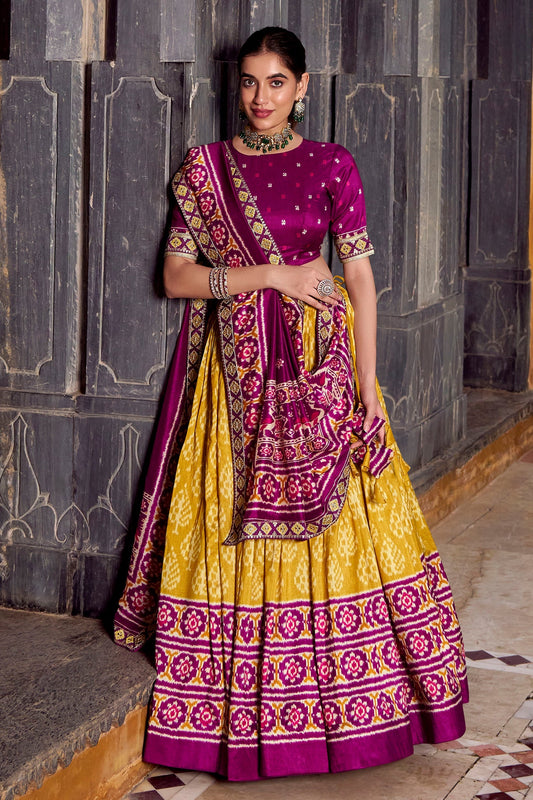 Mustard Tussar Silk Printed Lehenga Choli