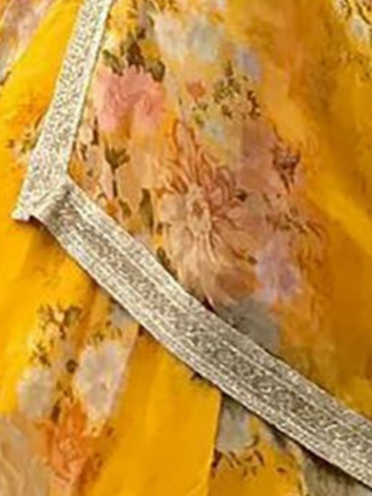 Odette Yellow Organza Printed Semi-Stitched lehenga For Women