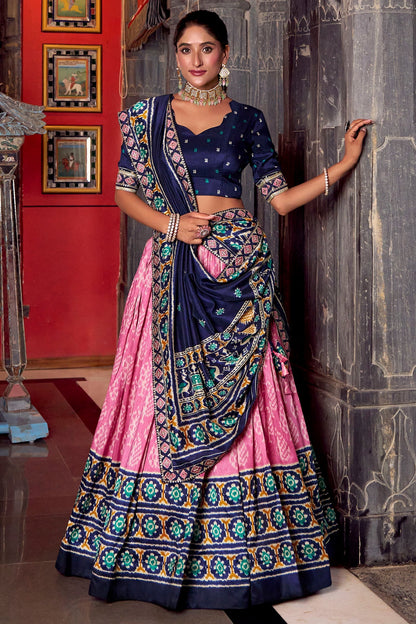 Light Pink Tussar Silk Printed Lehenga Choli