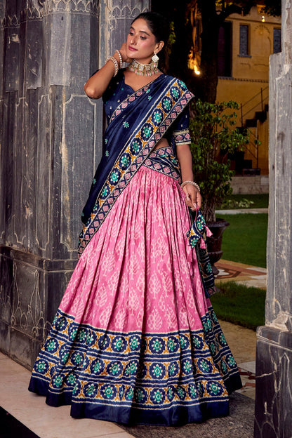 Light Pink Tussar Silk Printed Lehenga Choli
