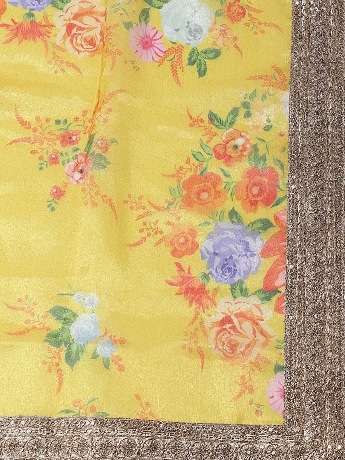 Odette Yellow Organza Printed Semi-Stitched lehenga For Women