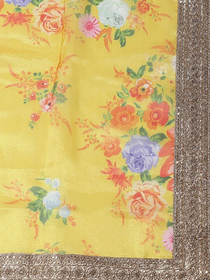 Odette Yellow Organza Printed Semi-Stitched lehenga For Women