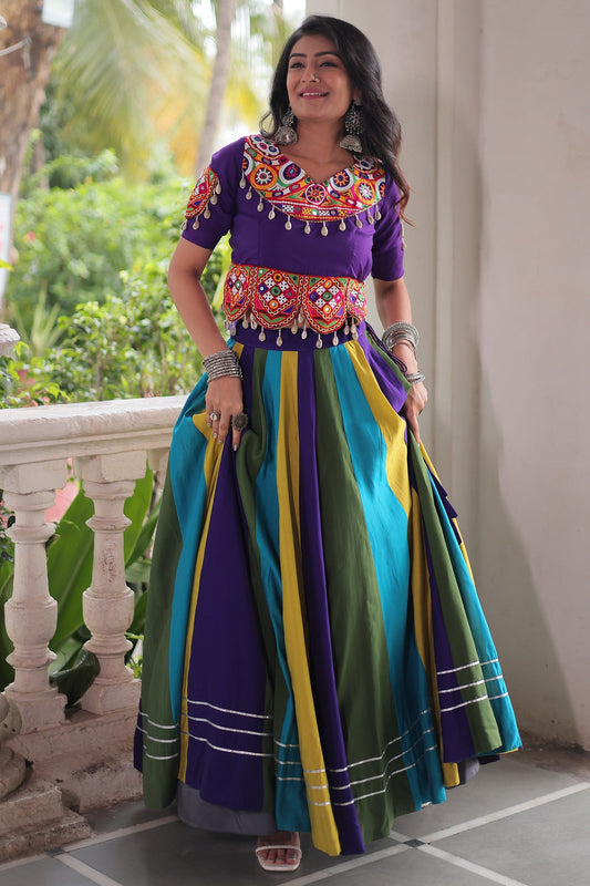 Multi Colored Georgette Plain Chaniya with Kachchi Work Choli