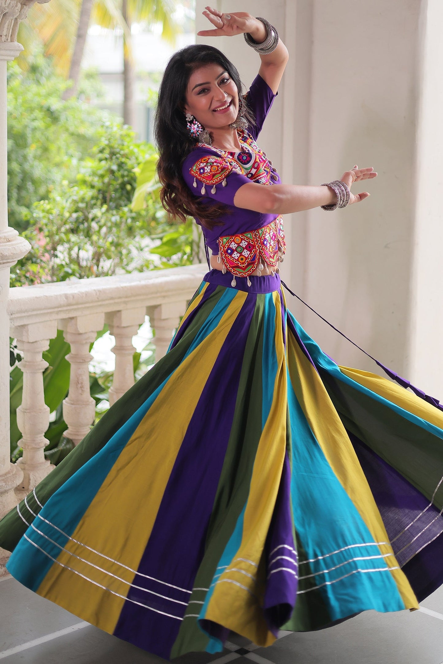 Multi Colored Georgette Plain Chaniya with Kachchi Work Choli